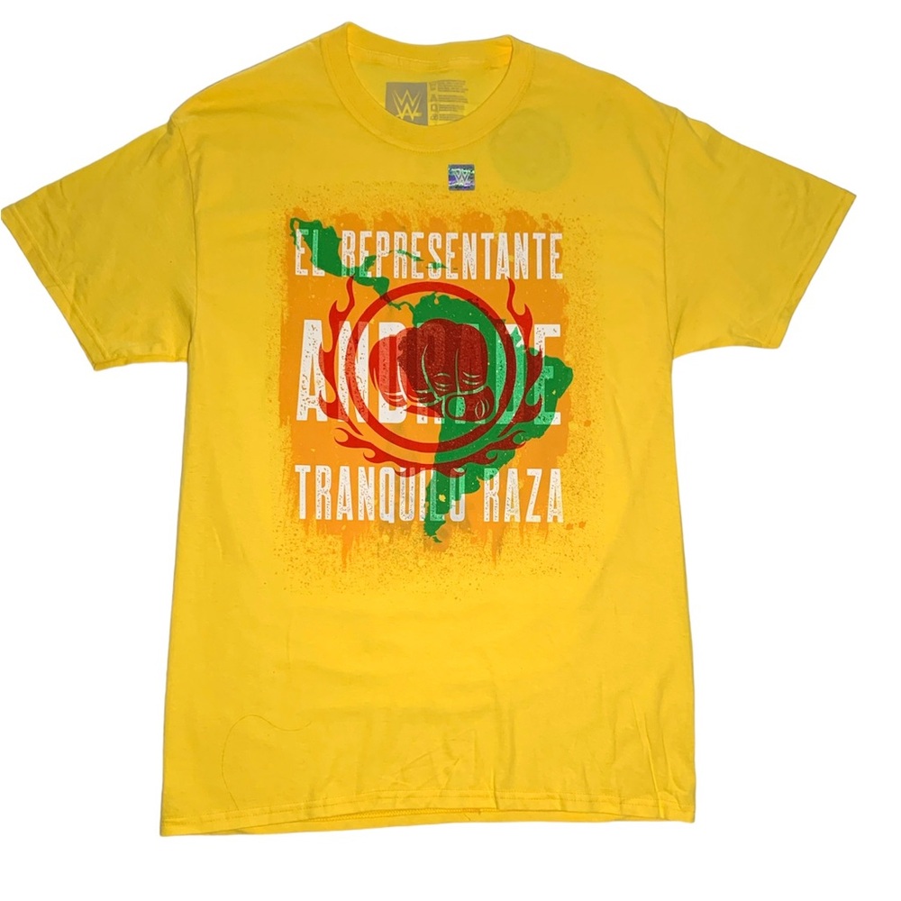 WWE Andrade Tranquilo Raza T-Shirt Medium Yellow El Idolo AEW NXT Luchador